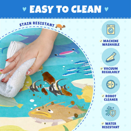 Ocean Themed Rug for Kids Room – 6x9 Blue Rug for Kids Room, Sea Creatures & Mermaid, Fish, Washable Non Slip Soft Carpet for Classroom, Bedroom or Playroom