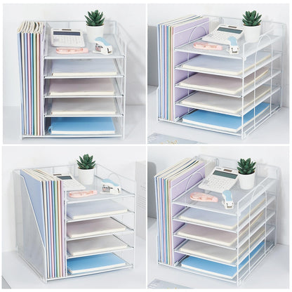 LEKETREE Desk Organizers and Accessories, 5-Tier Paper Letter Tray Organizer with File Holder, Desktop Organizer for Office Supplies (White)