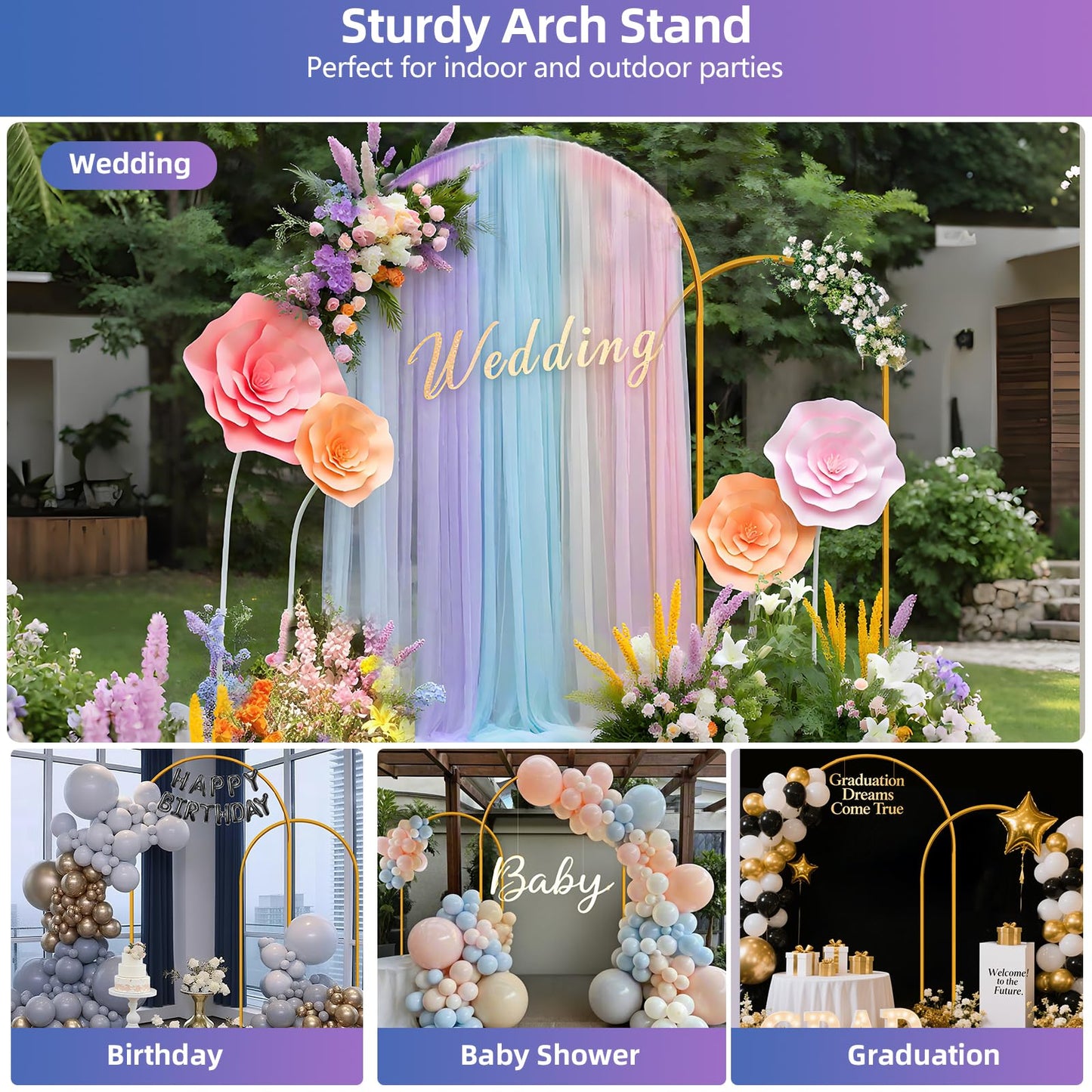 Hemmotop Glod Metal Arch Backdrop Stand Set of 2, 7.2ft and 6ft