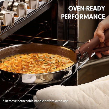 CAROTE 22pcs Hybrid Nonstick Pots and Pans Set, Stainless Steel Cookware Set with Honeycomb Titanium Interior, Induction Safe, Oven Safe, Brown (PFOS, PFOA Free)