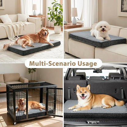 JOEJOY XL Dog Beds Large Sized Dog, Orthopedic Big Dogs Crate Bed with Washable Removable Cover, Extra Thick Egg-Crate Memory Foam Pet Beds up to 80 lbs, Light Grey, 41"x27"