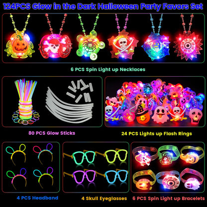 iRugosa hapfyer 124PCS Halloween Party Favors for Kids, Glow in the Dark Toys Bulk for Halloween Treat Bags Goodies Bags Fillers/Halloween Gifts Party Supplies