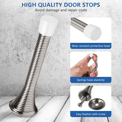 KISEER 24 Pack Spring Door Stops 3 1/4 Inch Flexible Heavy Duty Spring Door Stopper with RustProof Screw Rubber Bumper Tips (Satin Nickel)