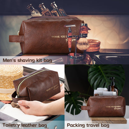 Clysee 6 Pcs Father's Day Leather Appreciation Toiletry Bags Gifts Travel Shaving Cosmetics Bags for Dad Men Gifts(Brown)