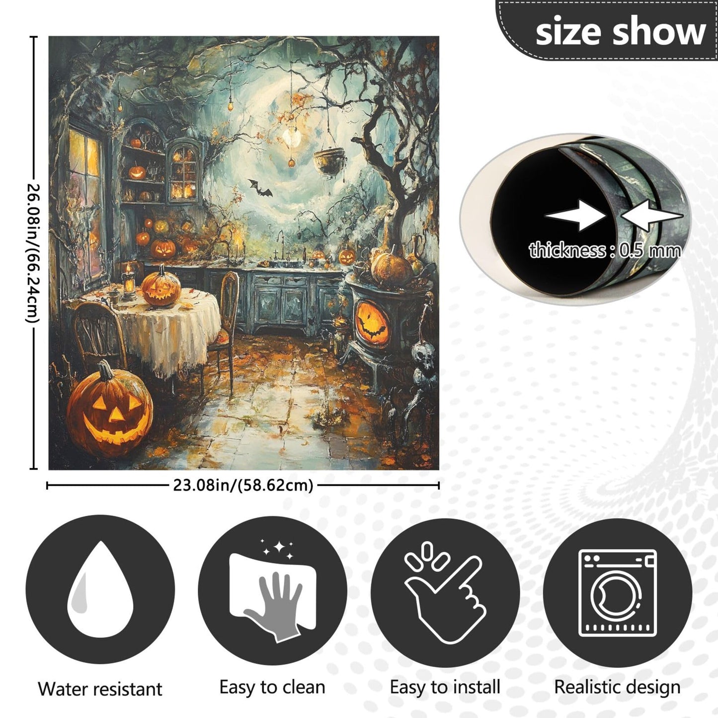 Happy Halloween Kitchen Dishwasher Stickers Magnetic Cover Spooky Pumpkin Kitchen Fridge Magnet Covers Decals Home Decorations Vinyl Sticker Reusable 23W x 26H inches