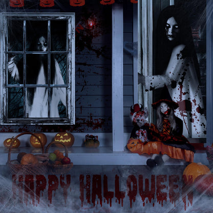 Fanfanwin 3 Pcs Halloween Window Door Covers Set Halloween Scary Window Curtain and Door Cover Spooky Silhouette Props Poster for House Decor(Female Ghost)