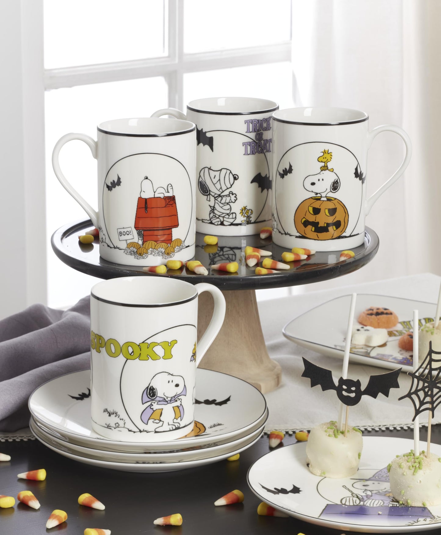 Lenox Coffee Mugs, PEANUTS The Great Pumpkin 11 Oz Mugs Set of 4, Assorted, Porcelain, Snoopy, Charlie Brown Halloween Drinkware Set, Dishwasher Safe, Microwave Safe, Halloween Decor (11 Oz 4 Piece)