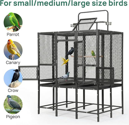 44" W X 65" H Massive Bird Cage with Playtop, Extra Wide Heavy Duty Carbon Steel Flight Cage, Rust-Proof Panoramic Aviary for Parrots Cockatiels, Strong Diamond Mesh, Indoor Outdoor
