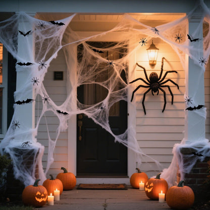 2200 Sqft Super Stretch Cobwebs with 100 Fake Spiders 24 Bats, 21.16 oz Halloween Spider Webs Decorations, DIY Spooky Spider Cotton Webbing for Outdoor Indoor Yard Garden Haunted House Party Supplies
