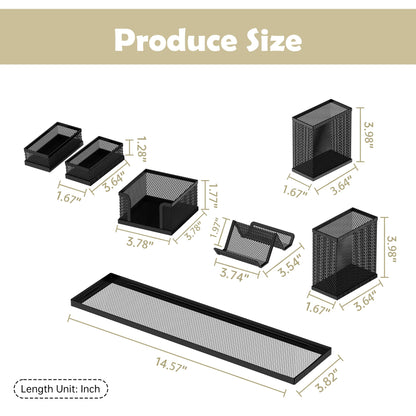 SUPEASY Pen Holder for Desk, 6 Piece Mesh Desk Organizer Set for Office Organization with Phone Holder, Sticky Notes Caddy Storage for Classroom, School (Black)