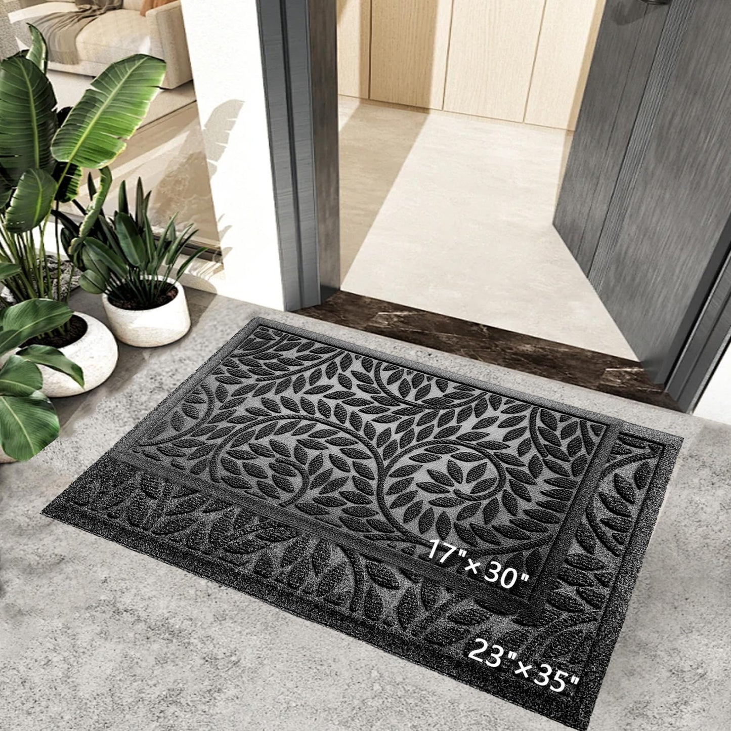 Bulijojo Front Door Mat Entrance,Durable Heavy Duty Welcome Mat,Thick Absorbent Natural Rubber Non Slip Mat,Sturdy Entryway Black, 17"x30"