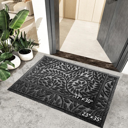 Bulijojo Front Door Mat Entrance,Durable Heavy Duty Welcome Mat,Thick Absorbent Natural Rubber Non Slip Mat,Sturdy Entryway Black, 17"x30"