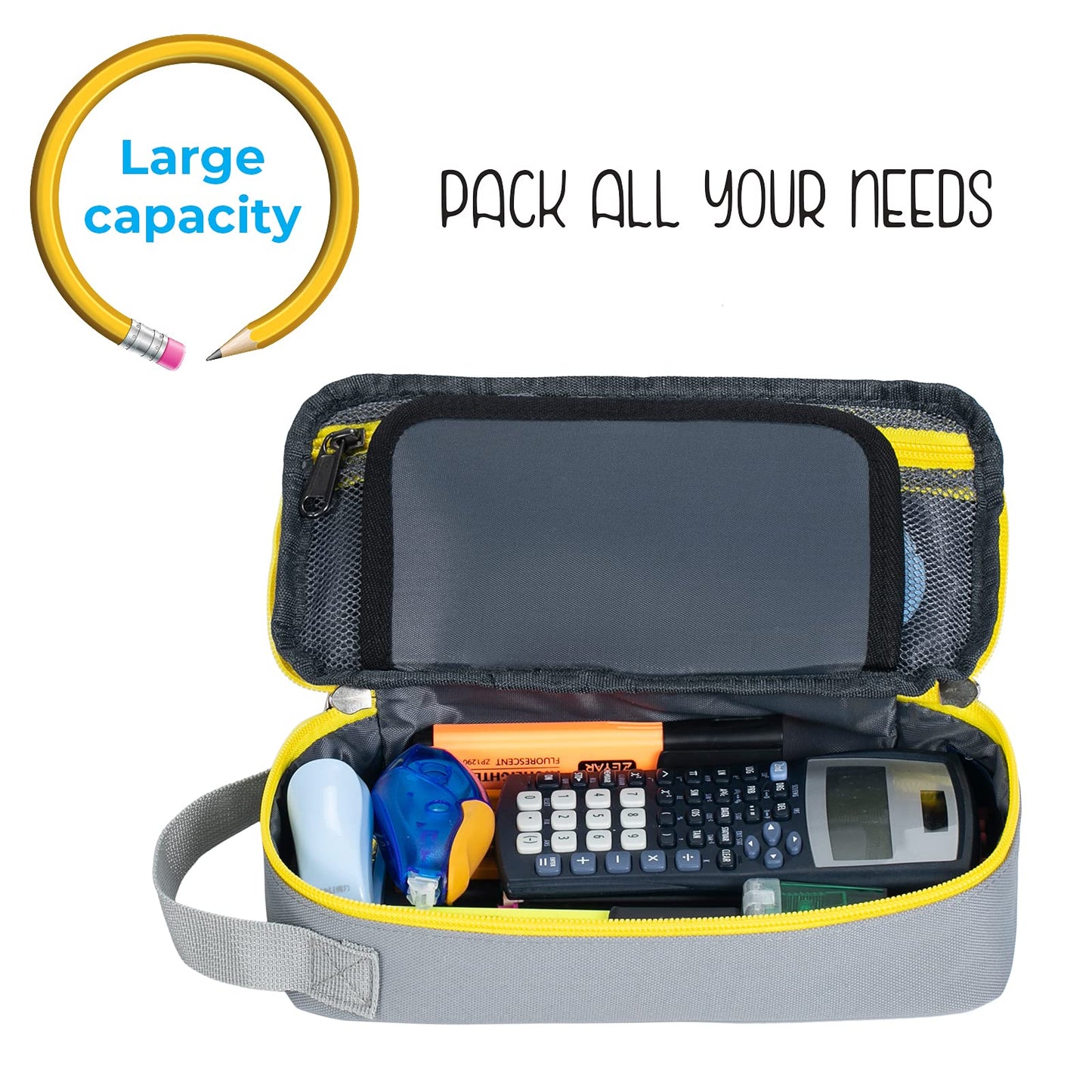 ECHSRT Large Pencil Case, Aesthetic Pen Pouch with Big Capacity, Minimalist Portable Stationery Bag with Handle for Office Organizer Grey Pencil Cases