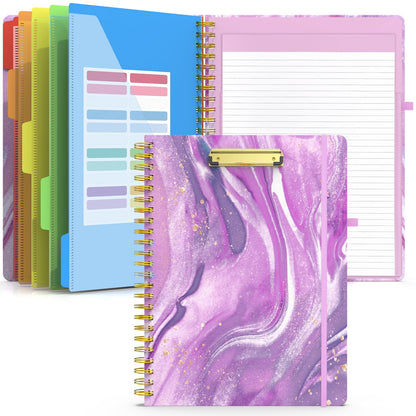 Sooez Clipboard Folio with Refillable Notepad, Folder with 10 Storage Pockets for Letter Size, Spiral Clipboard Notebook, Cute Portfolio for School, Office & Nursing