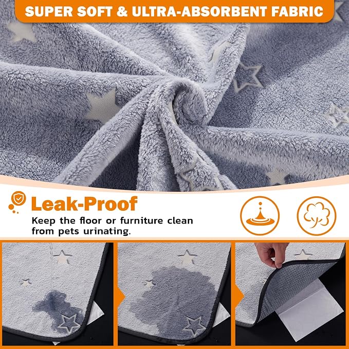 LOOBANI Washable Pee Pads for Dogs, Fast Absorption Reusable Puppy Pads, Waterproof Whelping Mats, Non Slip Training Pet Playpen Mat for Floor, Dog Crate, Grey 2 Pack 36 x 36 in