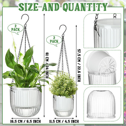 Maxcheck 4 Pcs Self Watering Hanging Planters Indoor Gift 6.5'' 4.5'' Hanging Flower Pots Baskets Outdoor Self Watering Plant with 3hooks Drainage Holes for Home