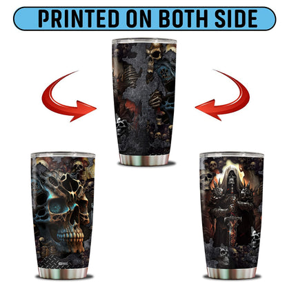 WONWIX Skull Tumbler, Birthday Gifts For Men Who Love Skulls Coffee Mug Cup Christmas Valentine Gift Water Bottle Black Tumblers 20oz Stainless Steel Travel Cups With Lid