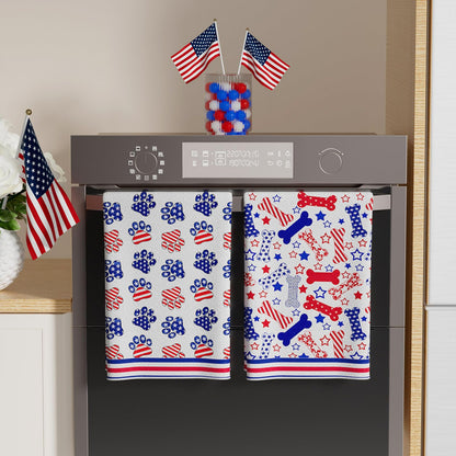 XCHI Dog Paws Bones Stars America Patriotic 4th of July Memorial Day Independence Day Kitchen Towels Dish Towels 18x26 Inch Home Decorations Hand Towels Set of 2 Drying Dishcloth