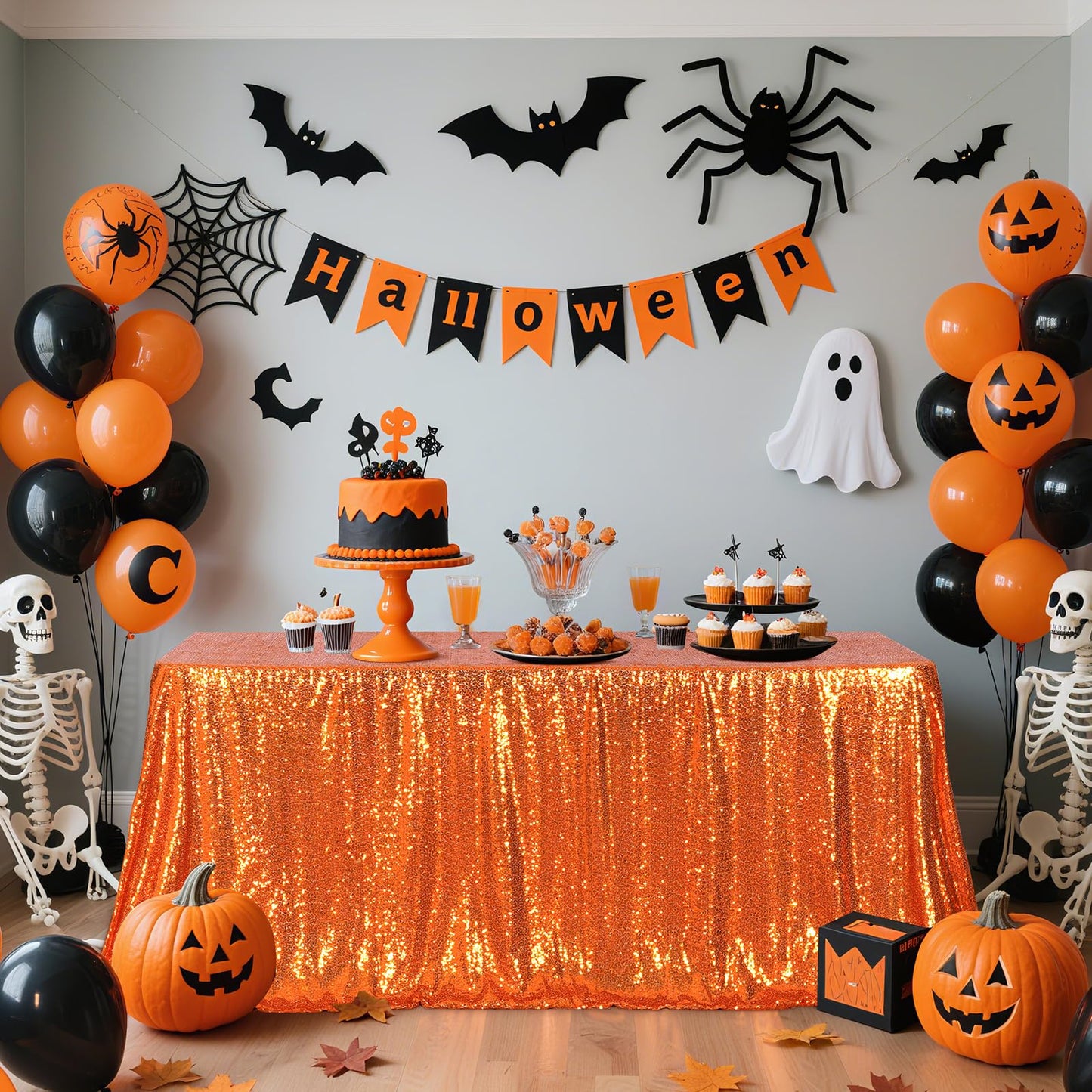 Poise3EHome Orange Sequin Tablecloth 60×102 Inch Rectangle Sparkly Fabric Table Cloth for Halloween Baby Shower Birthday Party Wedding Holiday Decoration