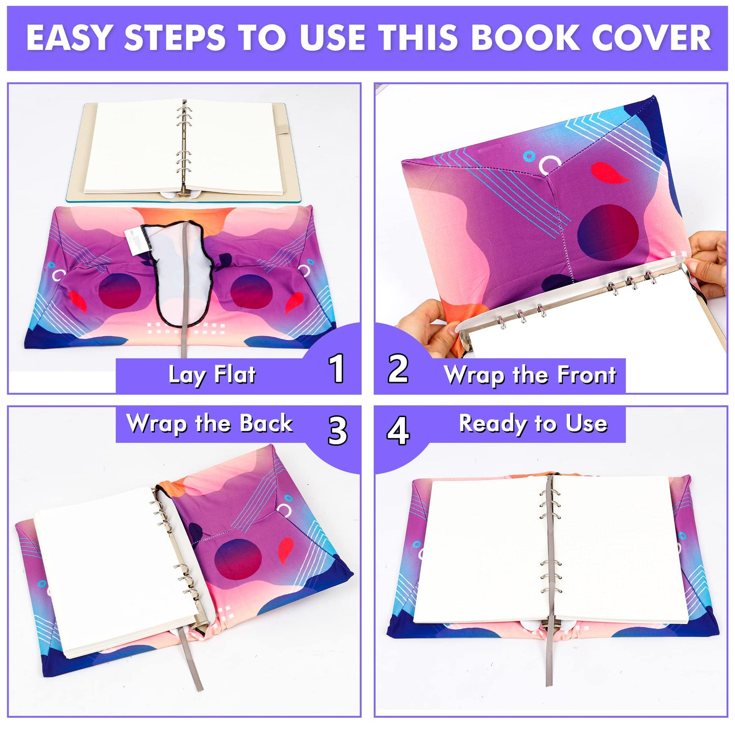 Feela 7 Pack Neon Pattern Jumbo Fabric Book Covers, Washable Durable Reusable Nylon, Stretchable for Hardcover Textbooks & Notebooks up to 9'x11'