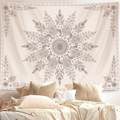 Lunerfex Boho Floral Tapestry Mandala Wall Tapestry, Cute Tapestries for Bedroom Beige Flower Tapestries Wall Hanging for Bedroom Living Room Decor Beige-2 70"x90"