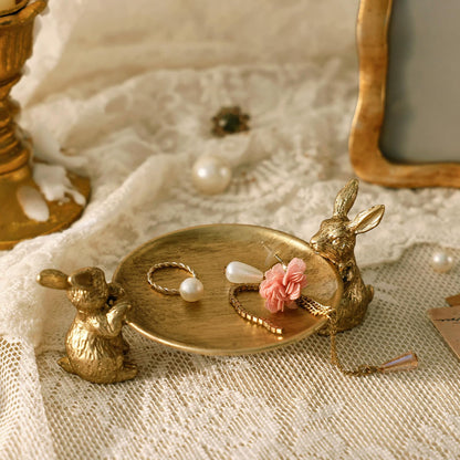 NIKKY HOME Gold Jewelry Tray, Vintage Jewelry Dish Tray with Rabbits, Antique Ring Dish & for Women, Small Trinket Bowl for Vanity Bathroom