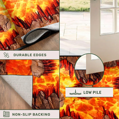 3D Optical Illusion Flame Runner Rug, 1.3x7ft, Abstract Lava Long Kitchen Rugs,Retro Rock Cracks Print Laundry Room Runner Rug, for Entryway Indoor Bedroom Runner Rugs