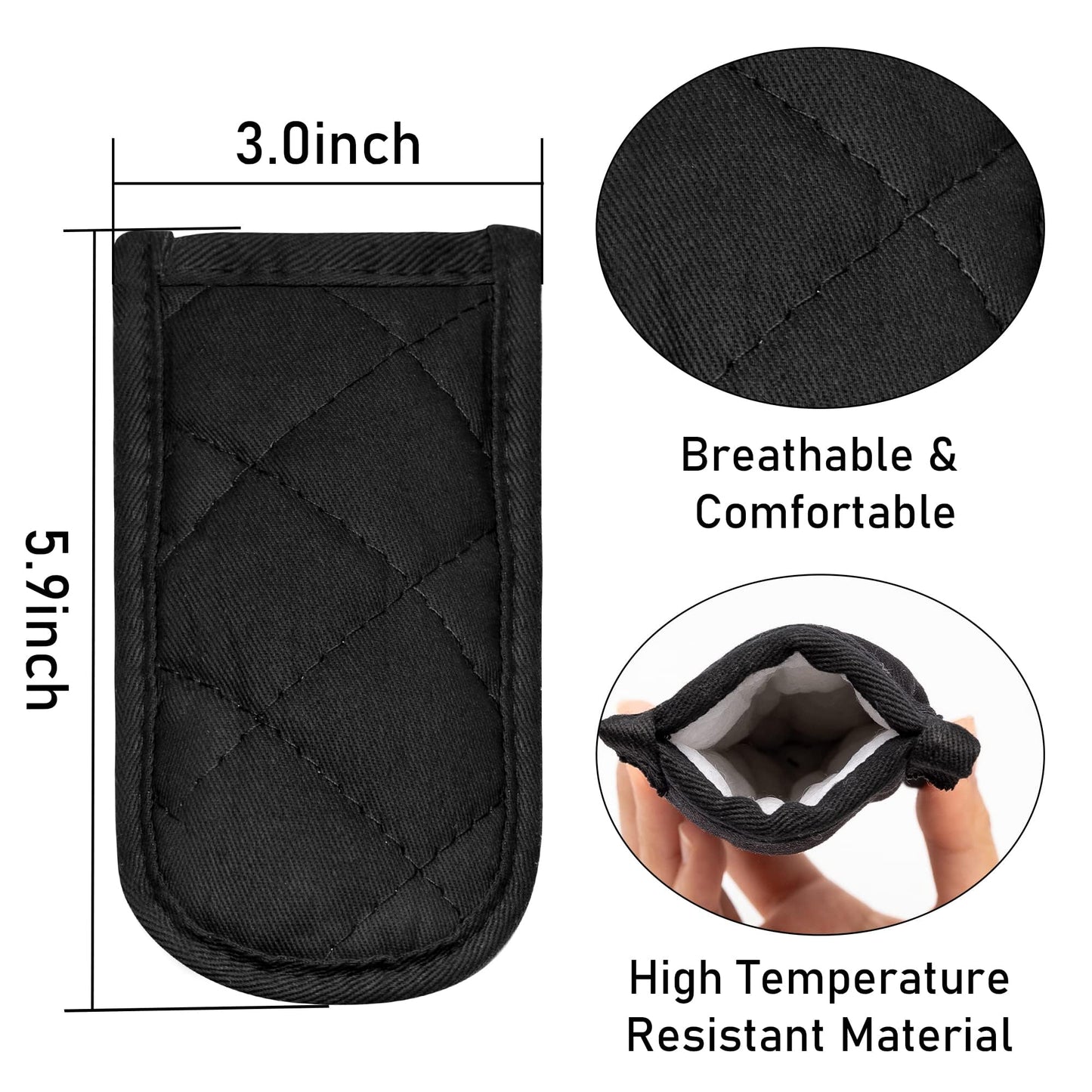 R HORSE 6Pcs Hot Handle Covers Black Heat Resistant Pot Sleeve Grip Cotton Cast Iron Skillet Handle Holder Non-Slip Machine Washable Sleeves Mitts for Kitchen Baking Cooking BBQ Cookwares