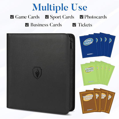 Premium Zip Card Binder 12 Pocket, Fabmaker 912 Pockets Trading Card Binder, PU Zipper Card Collection Album, Sturdy Side-Loading Card Book Holder for Game & Sports Cards, Navy Blue