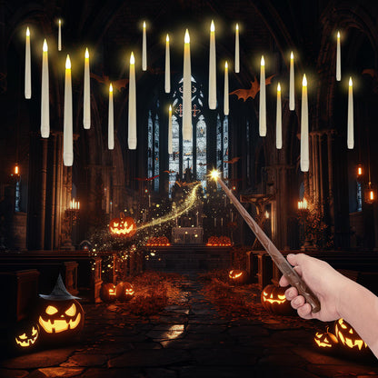 Homemory 20PCS Floating Candles with Wand Remote, Flameless Hanging Taper Candle with Flickering Warm Light, Battery Operated Magic Deco Candles for Halloween, Christmas, Birthday, Indoor Decor