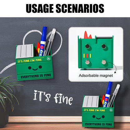 Tian Zhun Dumpster Fire Pencil Holder Funny Magnetic Pen Holder Set of 2，Strong Magnets to Store Marker Pencil Organizer for Refrigerator Whiteboard Locker Home Office or Hospital