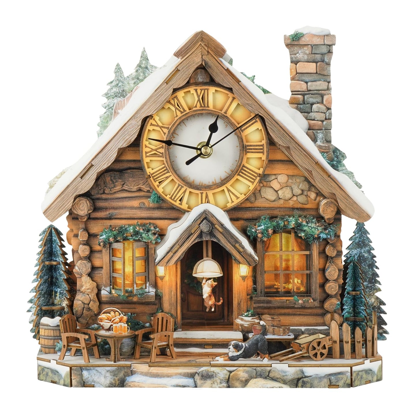Rnfinewow 3D Wooden Puzzles for Adults, 3D Puzzle Swiss Snow House Clock Kit (with Pendulum), 3D Puzzles for Adults Home Decor DIY Clock Puzzle Gifts for Women Men