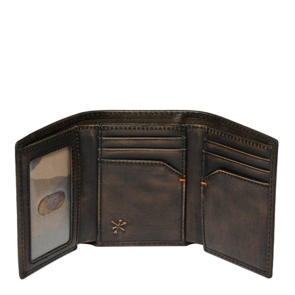 House of Jack Co. Deer Men's Trifold Wallet, Full Grain Leather Hunting Wallet with ID Window, 8 Card Slots, Camo Lining, Embossed Whitetail Deer, Hunter Gift for Men, Black