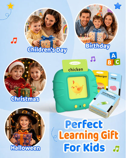 Aullsaty Talking Flash Cards for Toddlers 1-3, Upgraded 248 Sight Words Montessori Speech Therapy Toy, Autism Sensory Educational Learning Toys, Birthday Gifts for Boys Girls (Green)