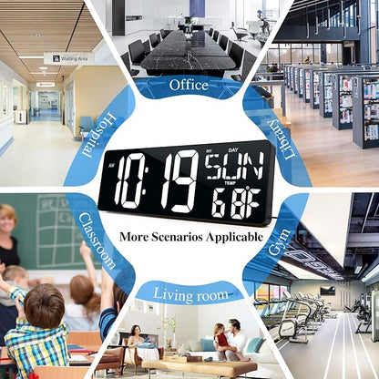 17.2"Large Digital Wall Clock Large Display with Remote Control 180°Visible | Timer with Temperature Date Week Auto DST Adjustable Brightness, for Living Room Classroom Garage Gym Gift for Senior Mom Dad