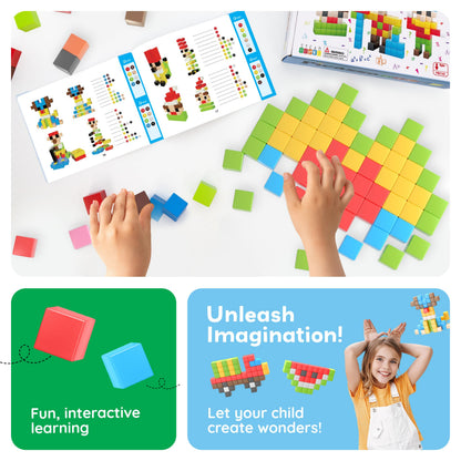 PicassoTiles 102pcs Pixel Magnetic Puzzle Cube 1” Pixel Mix & Match Toys with Ideabook STEM Education Learning Building Block Magnets Construction ToySet Stacking Creative Kit for Kids Age 3+ PMC102