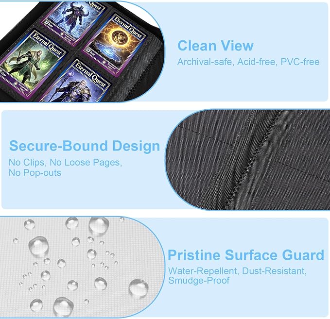 BYSTER 4 Pocket Card Binder, Premium PU Trading Card Binder with Zipper, 160 Capacity Side-Loading Binder for TCG, MTG, Sports Cards, Game Cards, White