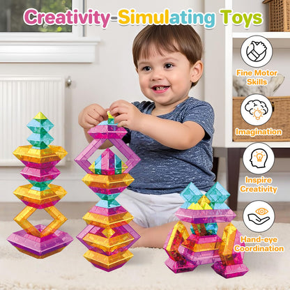 48 PCS Sensory Stacking Blocks, Light Table Compatible Building Blocks, STEM Educational Learning Resources for Toddlers Boys Girls Ages 3+