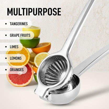 Zulay Kitchen Extra Large Lemon Squeezer Stainless Steel - Easy Squeeze Heavy Duty Lemon Juicer Hand Press - Ergonomic Citrus Squeezer & Fruit Juicer for Small Oranges, Lemons, & Limes - Silver