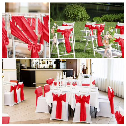 YMHPRIDE 60 PCS Red Satin Chair Sashes,Ties Chair Bows Designed Chair Sashes Chair Cover for Wedding Party Baby Shower Banquet Folding Chairs Decoration(Red,7x108 inch)