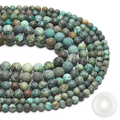 Natural Matte African Turquoise Beads, 10MM Round Frosted Unpolished Loose Gemstone Beads for Bracelet Necklace Jewelry Making, Energy Stone Healing Power with Stretch Beading Cord