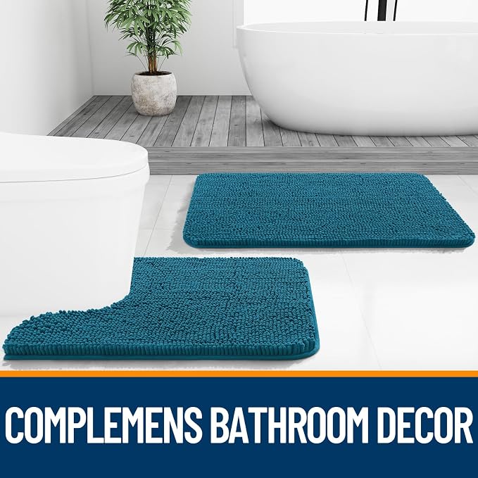 OLANLY Bathroom Runner Rugs 44x24, Soft Absorbent Chenille Bath Rugs, Rubber Backing Quick Dry, Machine Washable Long Bath Mats for Bathroom Floor, Tub and Shower, Home Decor Accessories, Peacock Blue