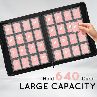 Toploader Binder,16 Pocket Top Loader Binders for 3" x 4" Rigid Cards,Toploader Card Binder for Hard Plastic Top Loaders,Holds 640 Top Loaders(Pink)