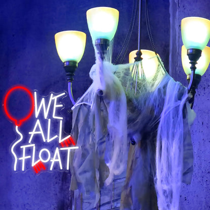 LIUOZHTEA Halloween Neon Sign We All Float Light Up Sign for Halloween Wall Decor Ghost Float Neon Light for Halloween Party Horror Theme Gothic Spooky House (Dimmable USB)