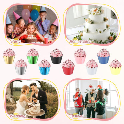 M METERXITY 50-Pack Cupcake Wrappers, Wave Decoration Standard Baking Cups for Wedding/Birthday Party/Bakeries/Cafes Cake Decoration, Bake Cake Paper[Reflective Silver]