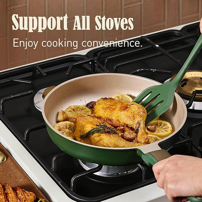 CAROTE Pots and Pans Set Non stick, Cookware Set, 16pcs NonStick Kitchen Set Induction Cookware Non-Toxic & PFOA&PFOS-Free, Dishwasher, Green