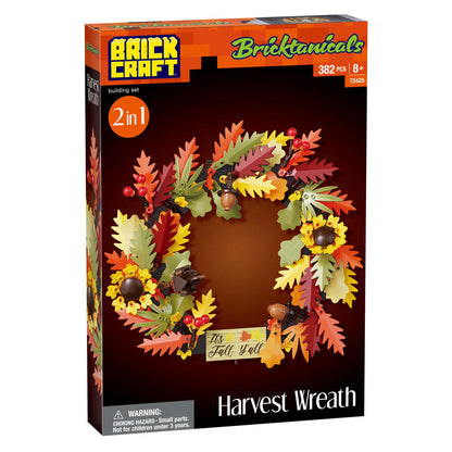 Brickcraft Harvest Wreath Brick Building Kit, 382 Pieces | DIY Autumn & Halloween Home Décor | 2-in-1 Fall Wreath & Garland Craft | Festive Thanksgiving Decoration Gift for Kids & Adults, Ages 8+