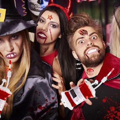 12 Pack Halloween Blood Bag Drink Containers, Reusable IV Blood Bags Pouches for Vampire Cosplay, Nurse, Medical, Horror Party Decorations, Doctor Nursing/RN Graduation, 12 Fl. Oz. Each + 2 Syringes