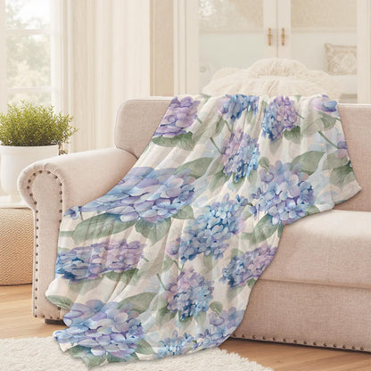 Hydrangea Floral Throw Blanket for Girls Boys Kids Adults, 50x60 in, Cozy Flannel Blanket for Bedroom, Camping, Couch, Room Decor, Fuzzy Warm Soft Gifts