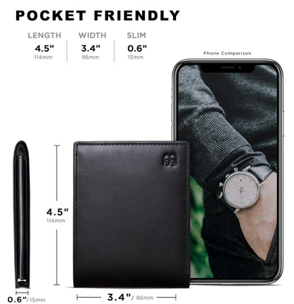 Full Grain Leather Wallet for Men | RFID Blocking | Extra Capacity Bifold Wallet with ID Windows | Ultra Strong Stitching | Slim Billfold with 13 Card Slots | Gift for Him (Charcoal Black Venture)
